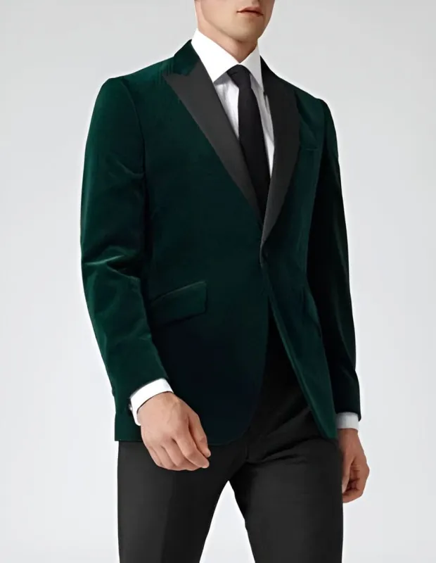 Men's Dark Green Velvet Slim Fit Casual Blazer On Sale made by Alberto Nardoni