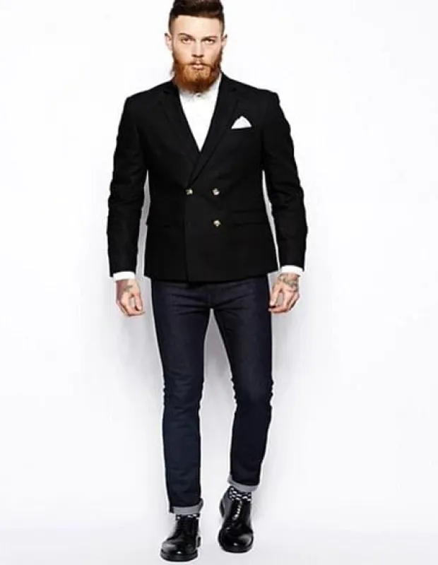 Men's Four Button Indigo Navy Plaid Window Pane Men's Double Breasted Suits Jacket Blazer sold by Alberto Nardoni