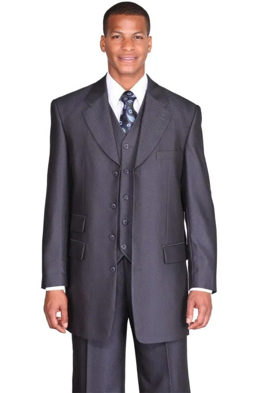 Mens Chain Stripe Long Vested Zoot Suit in Navy sold by Alberto Nardoni