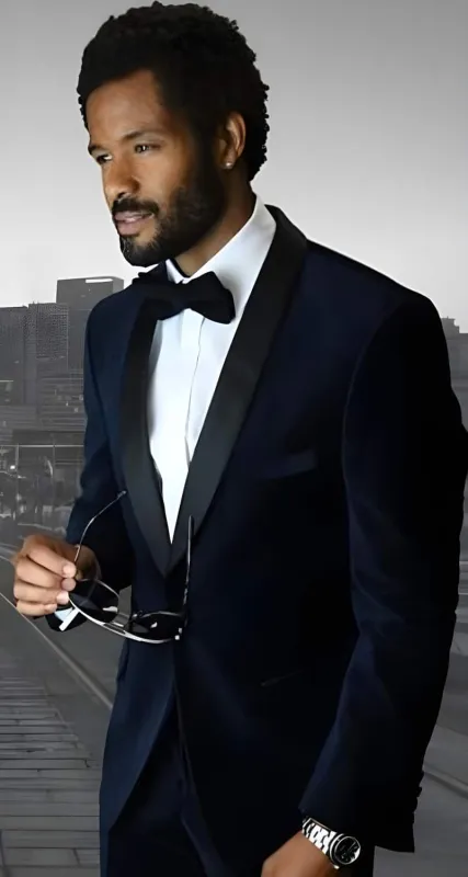 Velvet Suit Matching Velvet Pants - Navy Suit sold by Alberto Nardoni