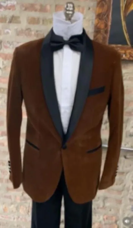 Mens Brown Velvet Tuxedo Suit - Blazer - Velvet Sport Coat + Black Pants sold by Alberto Nardoni
