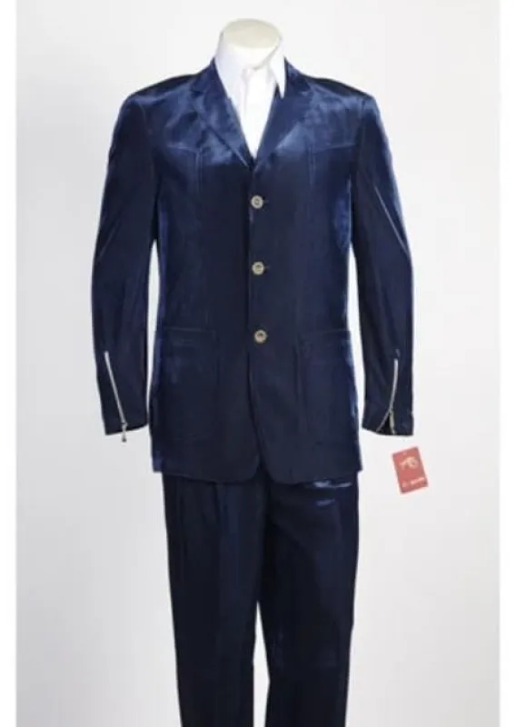 Men's 3 Button Blue Velvet Suit sold by Alberto Nardoni