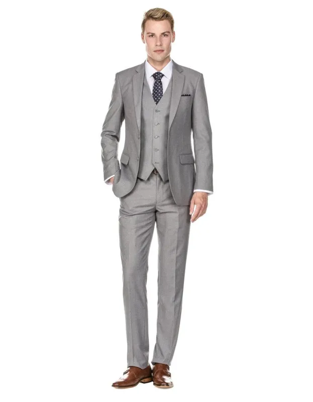 Mens Savvy Slim Vested Suit Light Grey sold by Alberto Nardoni