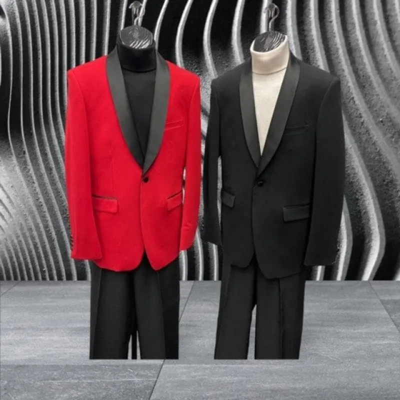 Mens Big and Tall Blazer - Red Black Plus Size Tuxedo Jacket sold by Alberto Nardoni