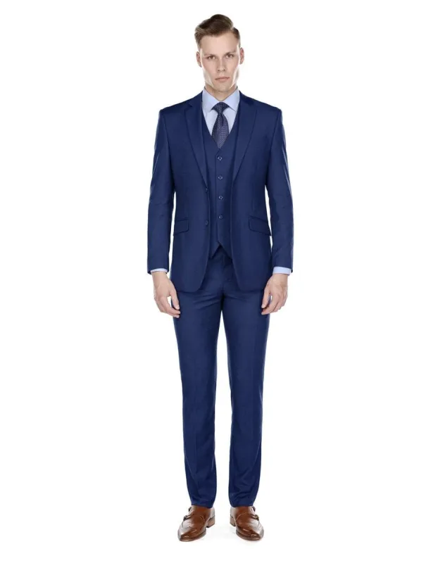 3 piece Suit - Navy Blue Three Piece Suit - Mens Smart Slim Vested Suit Indigo Blue sold by Alberto Nardoni