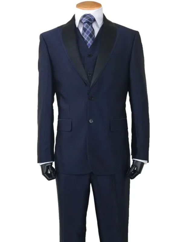 Mens 2 Button Sharkskin Tuxedo with Satin Shawl in Navy sold by Alberto Nardoni