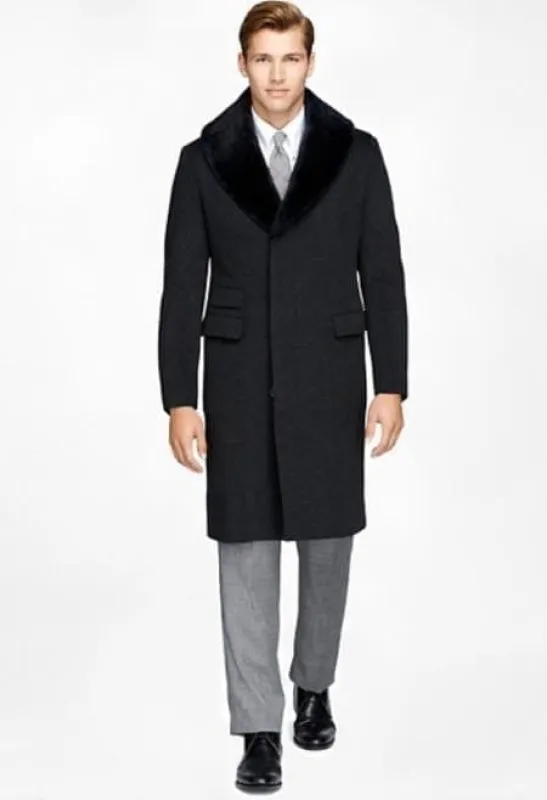 Fur Collar Men Overcoat Men's Peacoat Black sold by Alberto Nardoni
