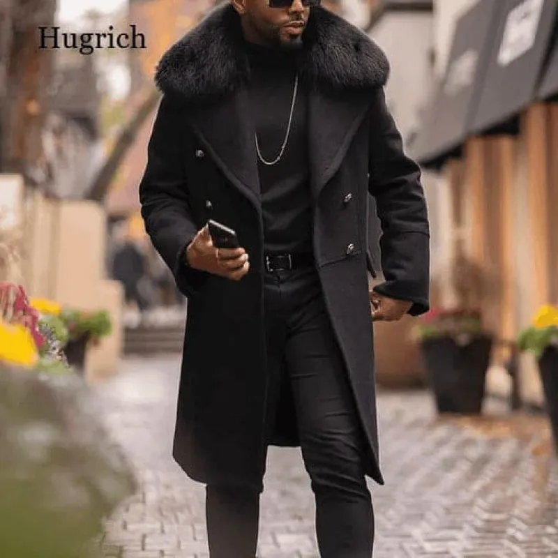 Men Overcoat Black With Fur Collar Wool Topcoats sold by Alberto Nardoni