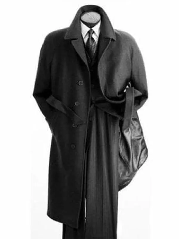 Men Belted Wool Overcoat Top Coat Full Length Black Alberto Belt-Coat OS sold by Alberto Nardoni