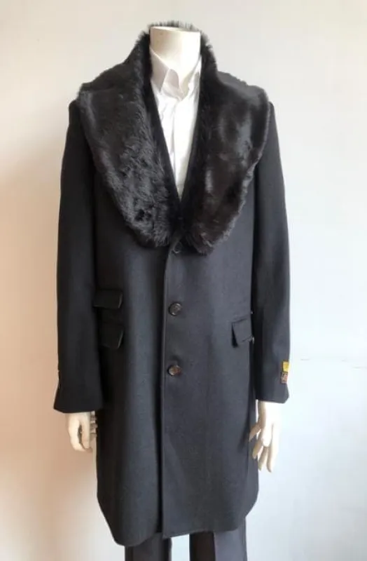 Mens Black Overcoat With Fur Collar sold by Alberto Nardoni