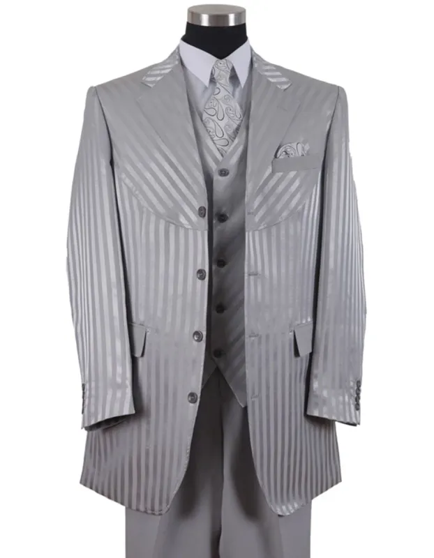 Mens 3 Button Ton on Ton Stripe Fashion Suit in Grey sold by Alberto Nardoni