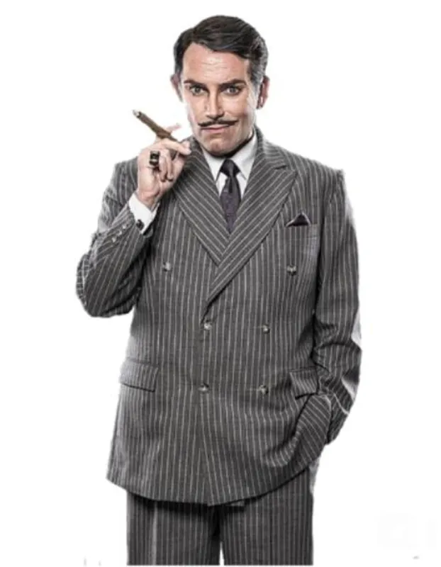 Mens Gray Pinstripe Suit Mens Double Breasted Gomez Addams | Addams Family Costume in Charcoal Grey Pinstripe made by Alberto Nardoni