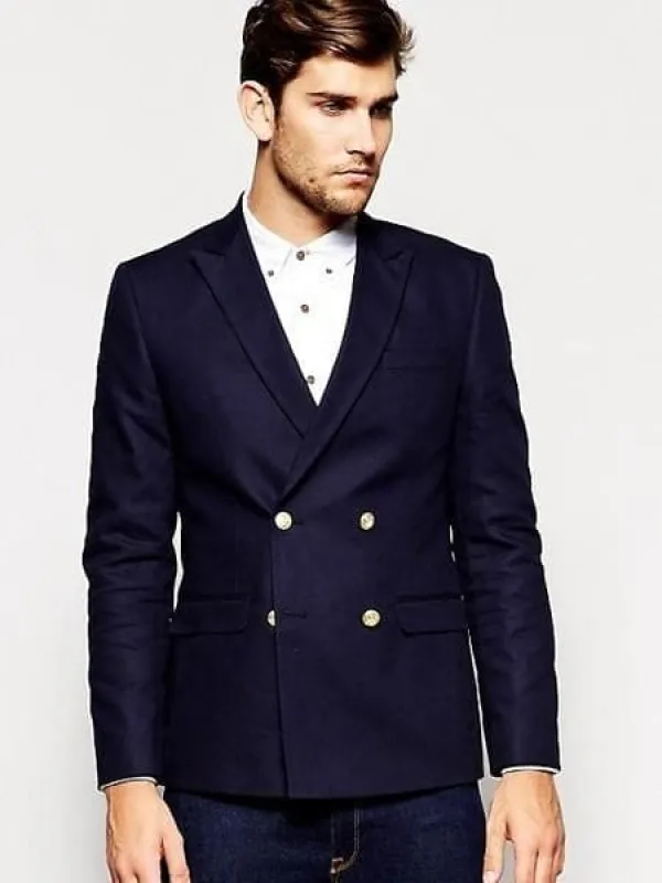Black Or Navy Blue Men's Double Breasted Suits Jacket Slim Fit 4 Buttons Style Fabric Blazer Sport Coat sold by Alberto Nardoni