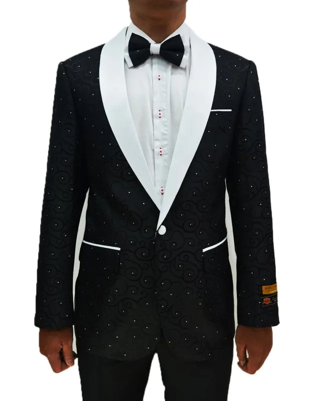 Mens Swirl & Diamond Pattern Prom Tuxedo Jacket in Black & White sold by Alberto Nardoni