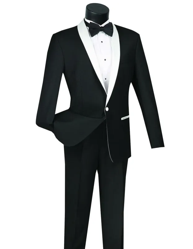 Mens 1 Button Contrast Shawl Tuxedo in Black & White sold by Alberto Nardoni
