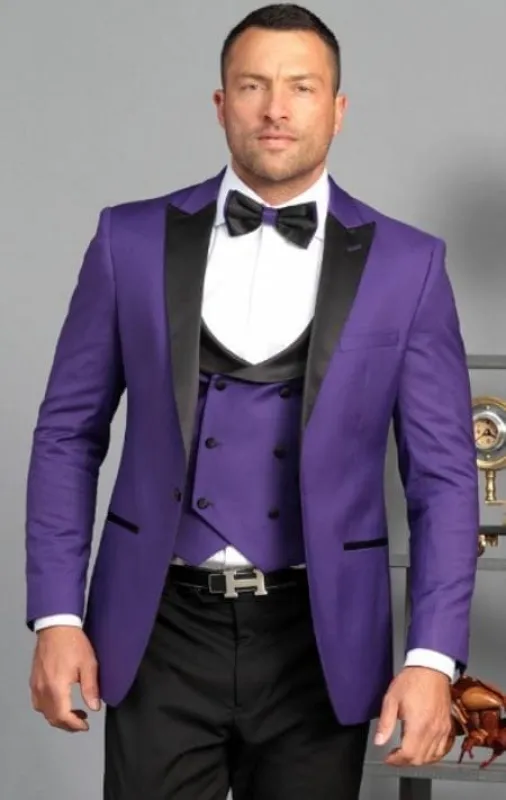 Ultra Slim Fit Prom Tuxedos - Purple Prom Suits With Double Breasted Vest - Homecoming Suit sold by Alberto Nardoni