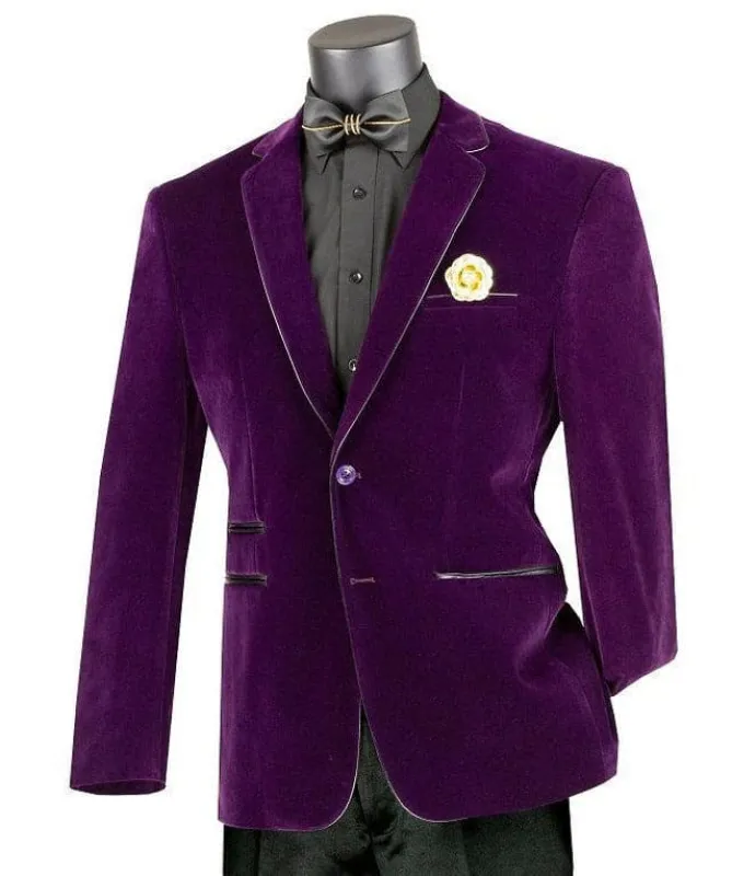 Purple Slim Fit Velvet Blazer Mens Prom Party Casual Jacket Vinci BS-02 sold by Alberto Nardoni