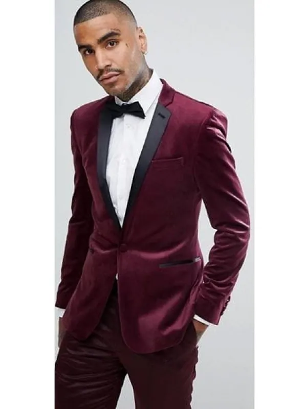 Men's Slim Fit Maroon Color ~ Maroon Suit ~ Black And Burgundy ~ Wine Tuxedo Velvet Fabric sold by Alberto Nardoni