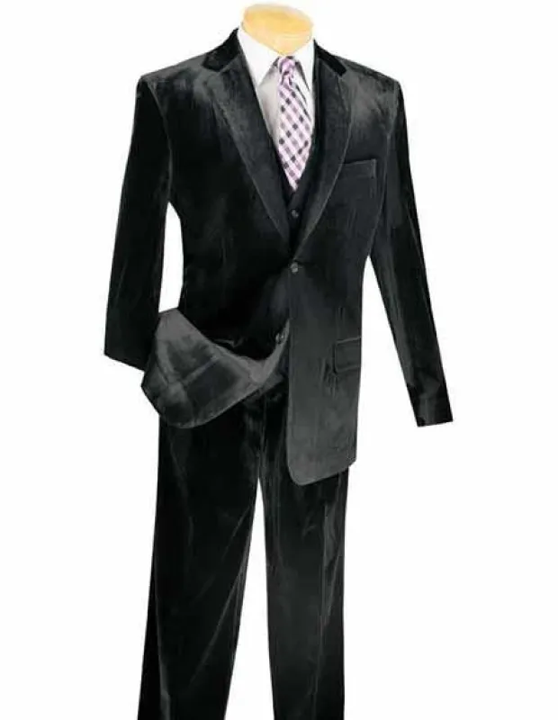 Men's Side Vents 3 Piece Black Velvet Suit Vested Suits sold by Alberto Nardoni