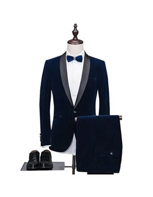 Blue Alberto Nardoni Men's Velvet Suit Shawl Collar Tuxdo Suit sold by Alberto Nardoni
