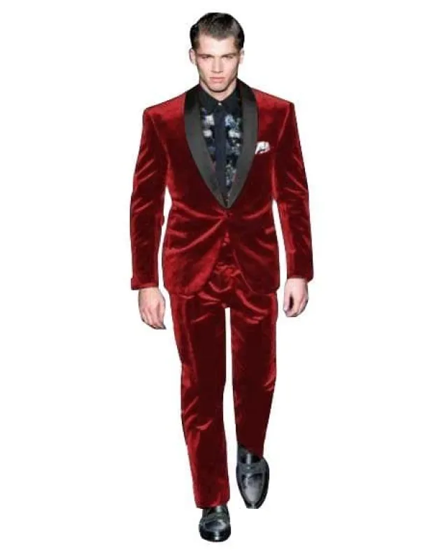 Men's Maroon Suit Shawl Lapel Men's Velvet Suit Fabric Shawl Collar Tuxedo sold by Alberto Nardoni