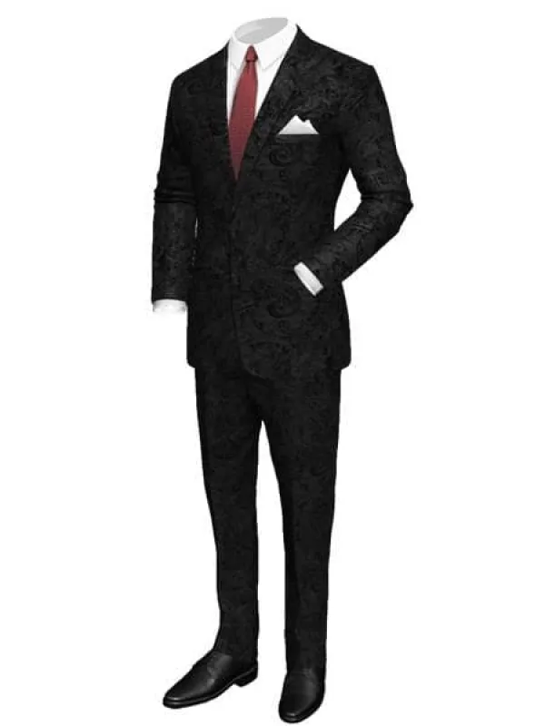 Men's 2 Button Paisley Designed Black Velvet Suit sold by Alberto Nardoni