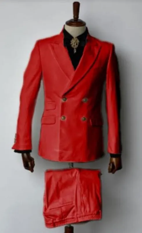 Mens Velvet Suit - Slim Fit Double Breasted Suit Blazer And Pants - Hot Red sold by Alberto Nardoni