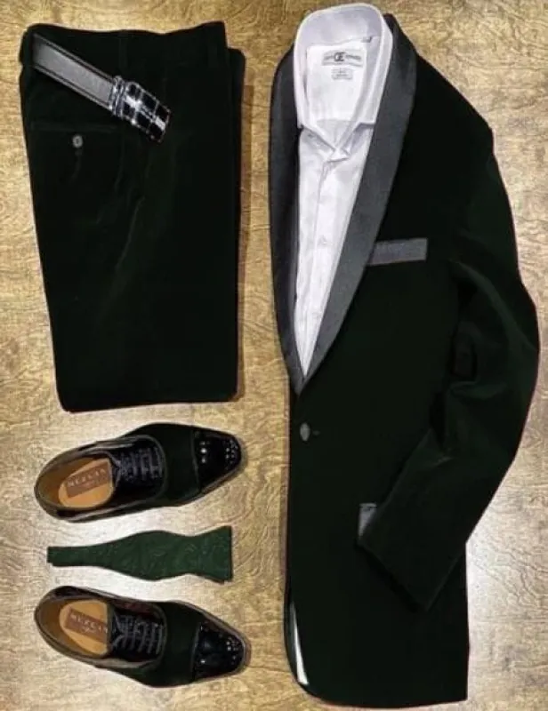 Olive Green Velvet Fabric Suit With Velvet Tuxedos Fabric sold by Alberto Nardoni