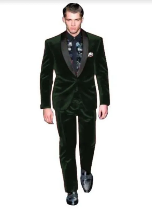 Olive Green Velvet Fabric Suit With Velvet Tuxedos Fabric sold by Alberto Nardoni