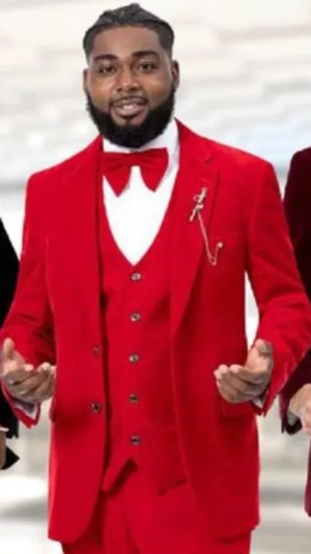 Velvet Suit Matching Velvet Pants - Red Suit sold by Alberto Nardoni