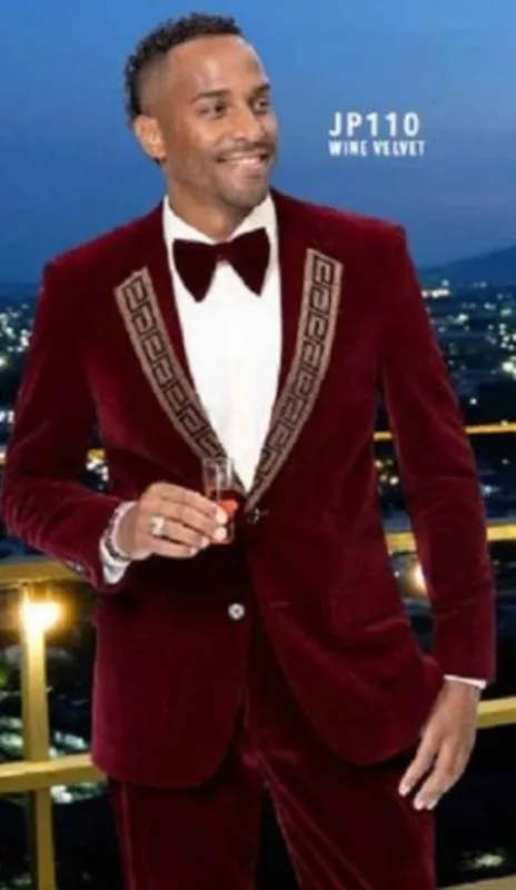 Velvet Suit Matching Velvet Pants - Burgundy Suit sold by Alberto Nardoni