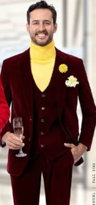 Velvet Suit Matching Velvet Pants - Wine Suit sold by Alberto Nardoni