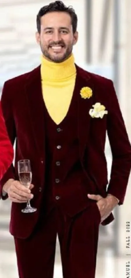 Velvet Suit Matching Velvet Pants - Wine Suit sold by Alberto Nardoni