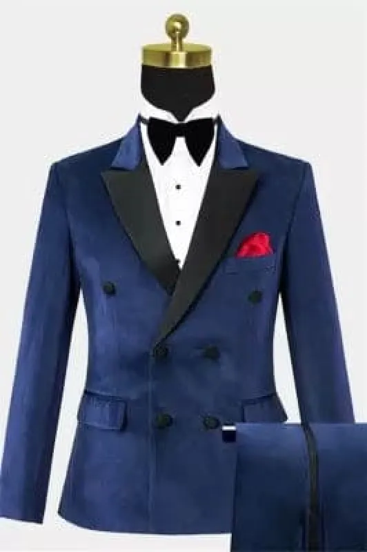 Men Navy Blue DB44 Velvet Double breasted Tuxedo sold by Alberto Nardoni