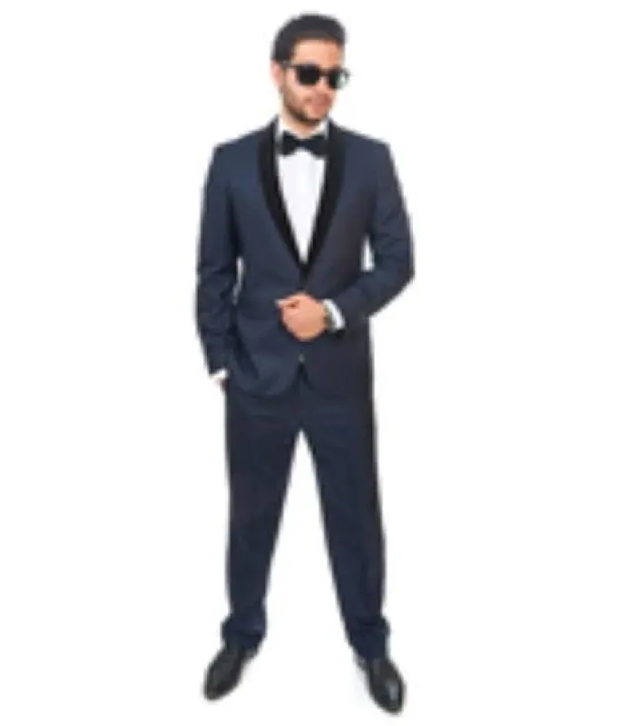 Men's Slim Fit 1 Button Shawl Velvet Lapel Suit Or Dark Navy Blue sold by Alberto Nardoni