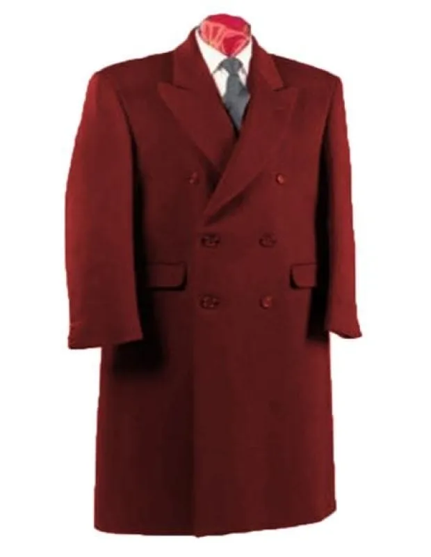 Mens Overcoat -Mens Long Wool Topcoats- Topcoat For Men-Mens Double breasted Overcoat - "Burgundy" Double breasted Coat sold by Alberto Nardoni