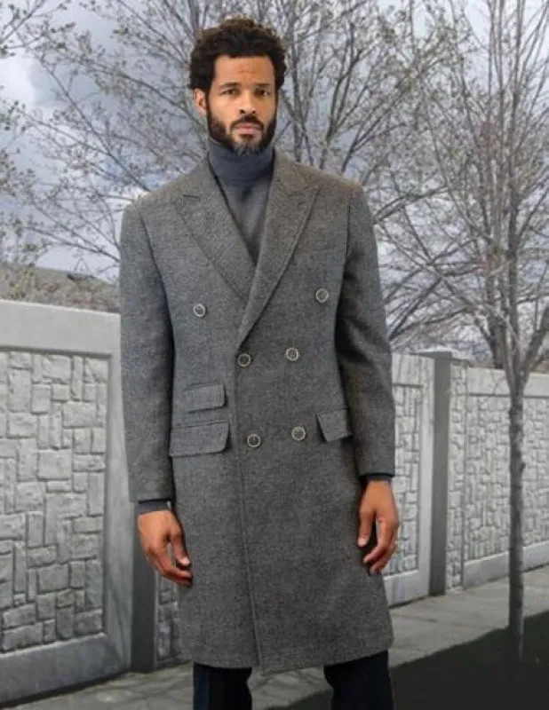 Mens Overcoat -Mens Long Wool Topcoats- Topcoat For Men-Mens Double breasted Overcoat - "Gray Dark" Double breasted Coat sold by Alberto Nardoni