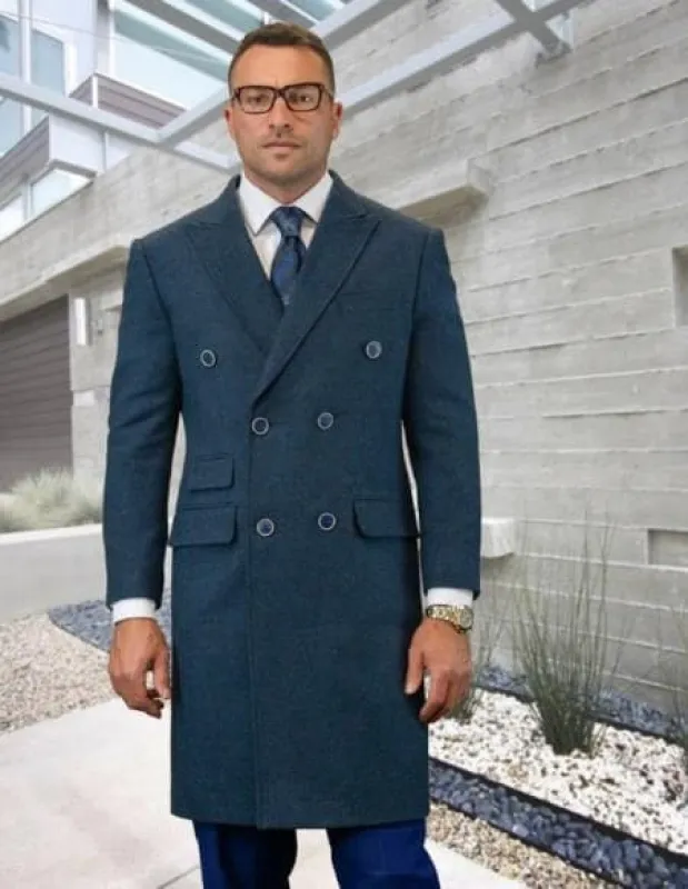 Mens Overcoat -Mens Long Wool Topcoats- Topcoat For Men-Mens Double breasted Overcoat - "Blue" Double breasted Coat sold by Alberto Nardoni