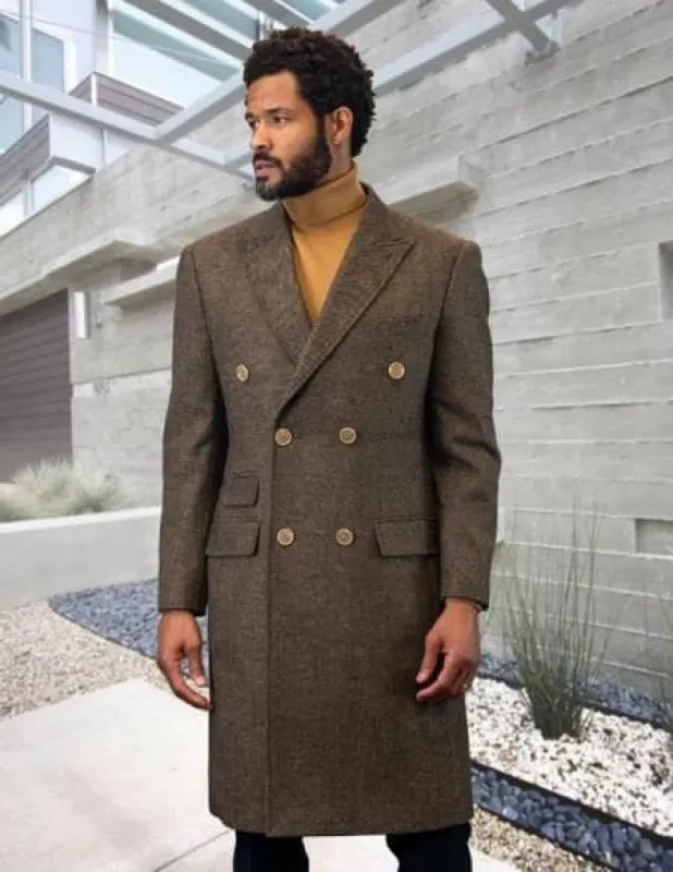 Mens Overcoat -Mens Long Wool Topcoats- Topcoat For Men-Mens Double breasted Overcoat - "Gray Herringbone" Double breasted Coat sold by Alberto Nardoni