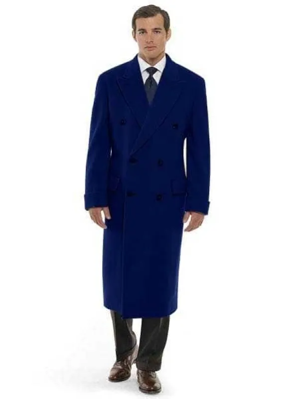 Mens Overcoat -Mens Long Wool Topcoats- Topcoat For Men-Mens Double breasted Overcoat - 'Royal Blue' Double breasted Coat sold by Alberto Nardoni