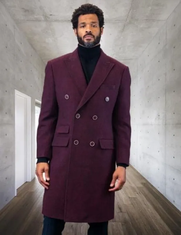 Mens Overcoat -Mens Long Wool Topcoats- Topcoat For Men-Mens Double breasted Overcoat - "Burgundi" Double breasted Coat sold by Alberto Nardoni