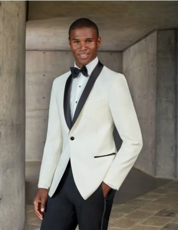 Mens Designer Ivory & Black Traditional Shawl Dinner Jacket made by Alberto Nardoni