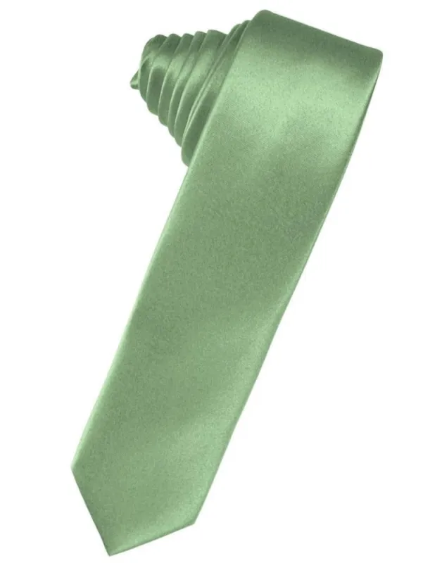 Sage Luxury Satin Skinny Necktie sold by Alberto Nardoni