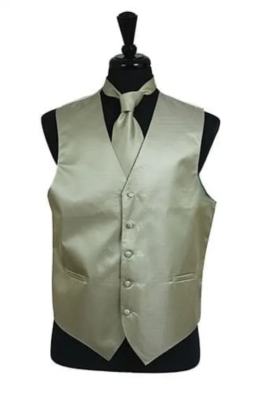 VS2010 Horizontal Rib Pattern Vest Tie Set Sage Green made by Alberto Nardoni