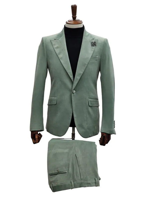 Sage Green Velvet Suit sold by Alberto Nardoni
