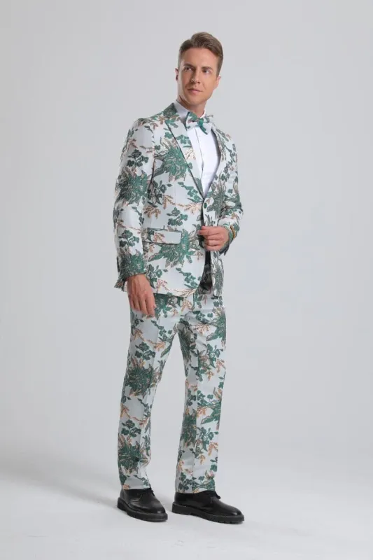 Floral Suit Green, White & Gold Tuxedo Prom Suit $199 sold by Alberto Nardoni