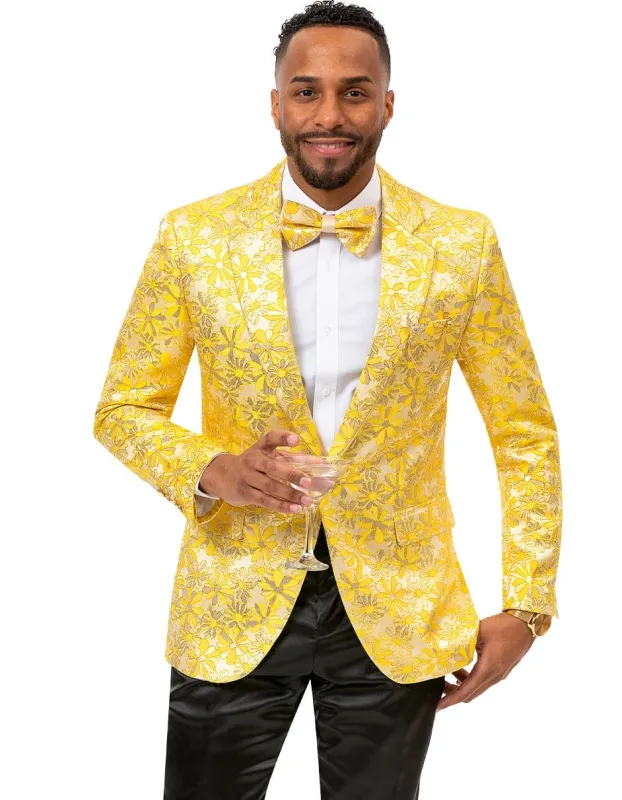 Mens Paisley Notch Prom Tuxedo Blazer in Yellow Gold made by Alberto Nardoni