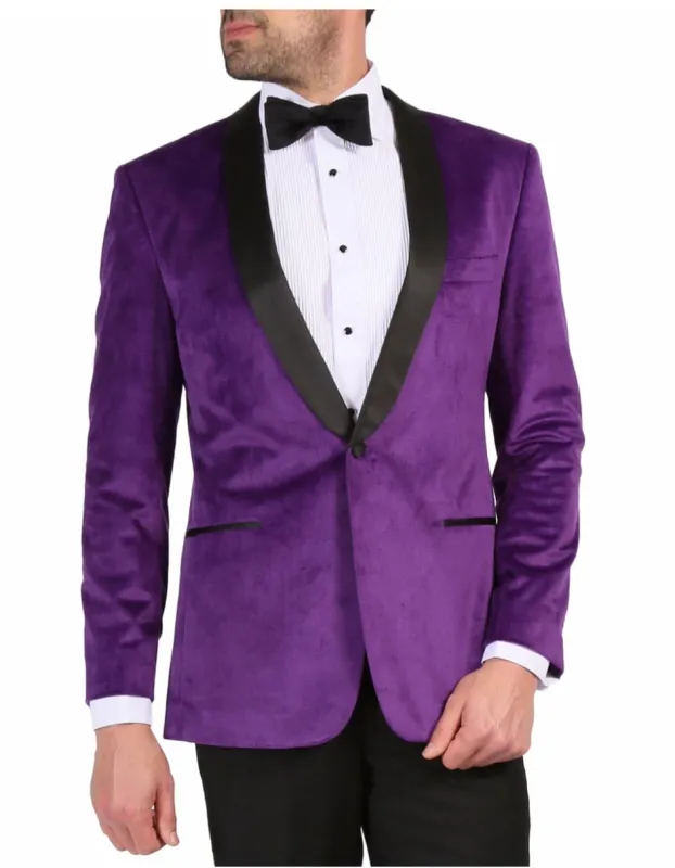 Mens 1 Button Velvet Tuxedo Dinner Jacket in Purple sold by Alberto Nardoni