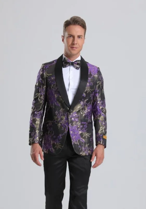 Men's Purple & Gold Floral Paisley Prom Tuxedo Jacket sold by Alberto Nardoni