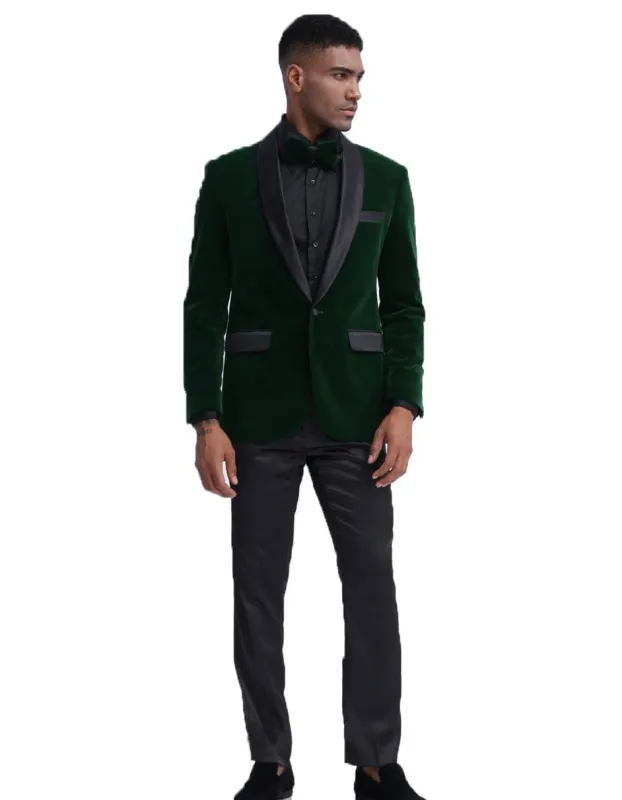 Mens Velvet Shawl Tuxedo Dinner Jacket in Hunter Green made by Alberto Nardoni